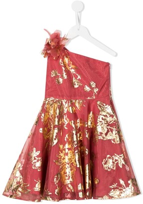 Marchesa Notte Mini Floral-Print One-Shoulder Dress