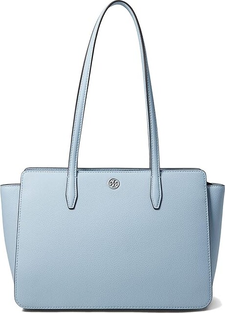 Tory Burch Robinson Embossed Small Tote In Blue Mel