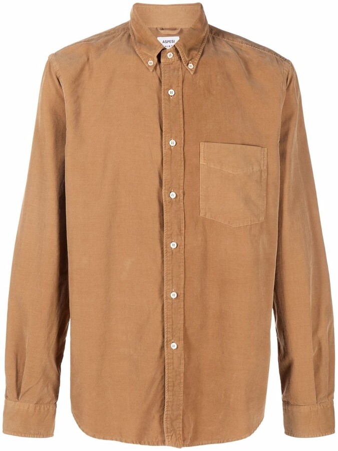 brown button down shirt