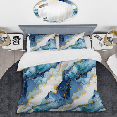 Design Art Coastal Blue Elegant Marble Shore II Bedding