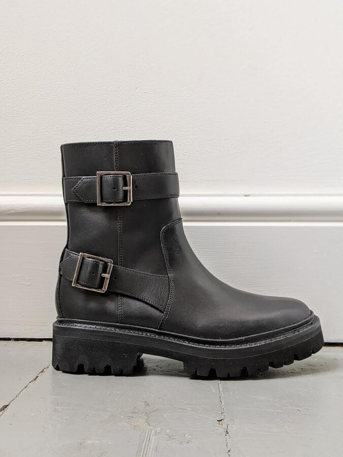 Grenson Natasha Black Buckle Leather Boots - ShopStyle