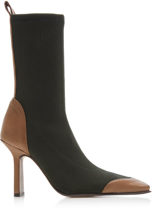 Miista Women's Noelle Leather-Trimmed Stretch-Knit Boots - Black/brown - Moda Operandi