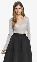 Thumbnail for your product : Express V-Neck Metallic Pointelle Jacquard Tee