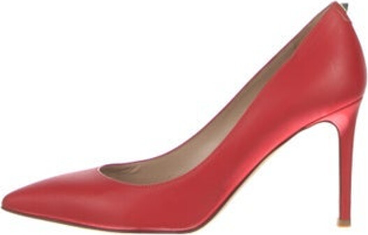 Valentino Leather Pumps Red Rockstud Accents Pointed-Toes Platform Designer