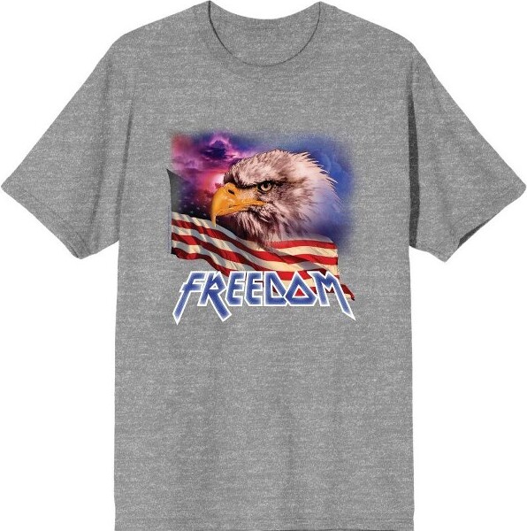 Bioworld Americana Freedom Eagle Men's Heather Gray Crew Neck Short Sleeve Tee-Small