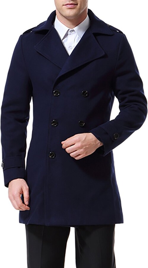 Aowofs Men's Double Breasted Trench Coat Long Overcoat Slim Fit - ShopStyle
