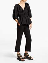 Thumbnail for your product : Aina Cecilie Bahnsen Wrap-front Cotton-poplin Blouse - Womens - Black