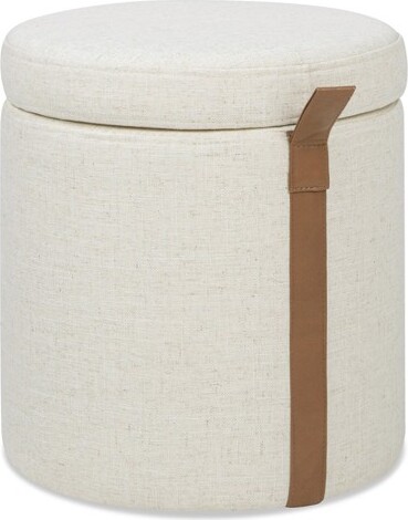 ChicFurnitOttomanandBenchRoundUpholsteredStorageOttomanwithLeatherDetailforStylishLivingWhite14\