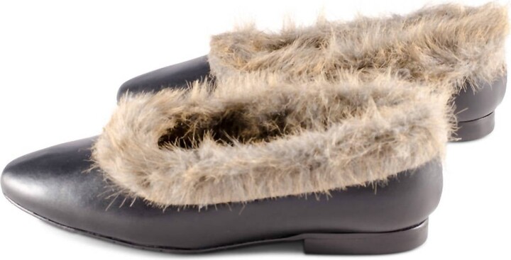 Coquette Women's Leather Fur Slip On In Black