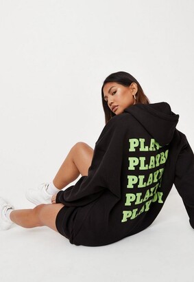 Missguided Playboy X Black Oversized Graphic Hoodie Dress - ShopStyle