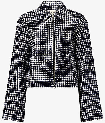 Me And Em Womens Navy Multi Textured Relaxed-Fit Zip-Front Cotton-Blend Top 6