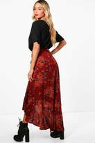 Thumbnail for your product : boohoo Woven Floral Frill And Wrap Midi Skirt