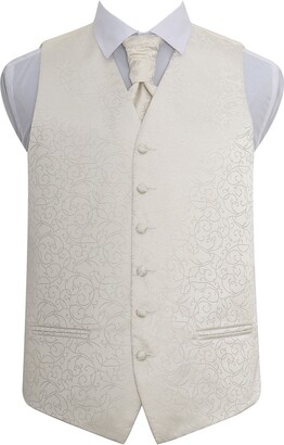 DQT Solid Check Ivory Wedding Waistcoat Cravat Hanky Cufflinks 