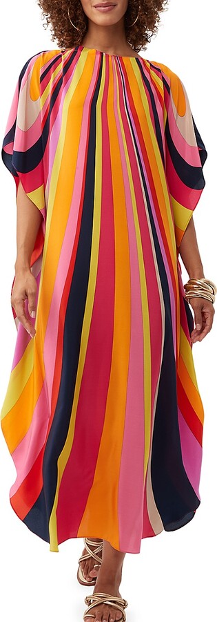 Trina Turk Women's Jalani Striped Cotton Maxi Caftan Dress Size