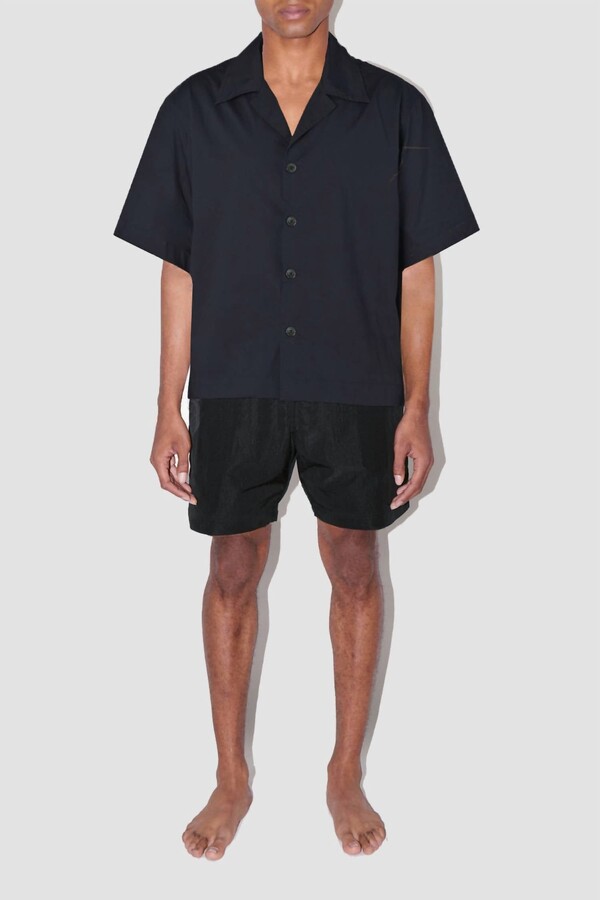 TRUE TRIBE Men's Saulo Cuban Shirt In Smooth Weave Black