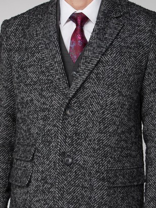Jeff Banks Chunky Wool Herringbone Overcoat - Grey