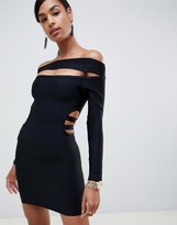 Thumbnail for your product : ASOS DESIGN off shoulder bardot mini bandage dress with cut out