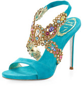 Thumbnail for your product : Rene Caovilla Jeweled Halter Platform Sandal, Turquoise Multi