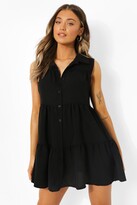 Thumbnail for your product : boohoo Sleeveless Tiered Smock Shirt Dress