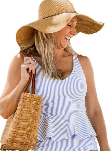 RuffleButts RuffleButtsWomen'sUPF50+SeersuckerPeplumTankiniTop-PeriwinkleBlueSeersucker,Women'sXS