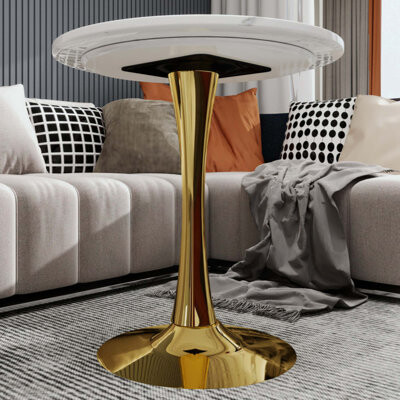 Latitude Run Ccoffee Table Mid-Century Modern Style Dining Table Accommodates 2-4 People Featuring A Round Tabletop Suitable For Various Settings.