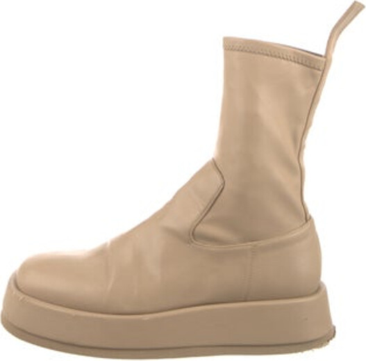 GIA/RHW Leather Ankle Combat Boots Neutrals Square-Toes Platform Unfortunately, due to restrictions, this item may not be eligible for shipping in all areas.