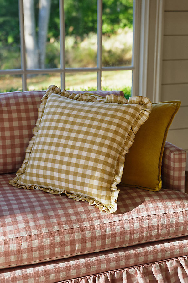 Anthropologie Ana Cotton Gingham Printed Ruffle Pillow