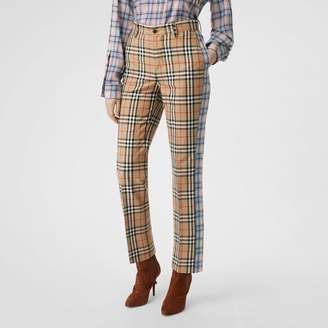 Burberry Straight Fit Contrast Check Cotton Trousers