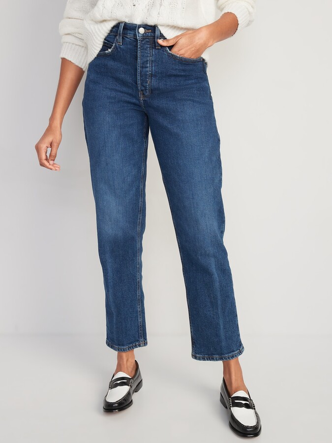 Forvirret kandidat Intakt Old Navy Curvy Extra High-Waisted Button-Fly Sky-Hi Straight Jeans for  Women - ShopStyle