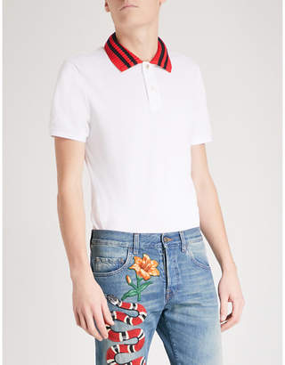 Gucci Striped-collar stretch-cotton polo shirt