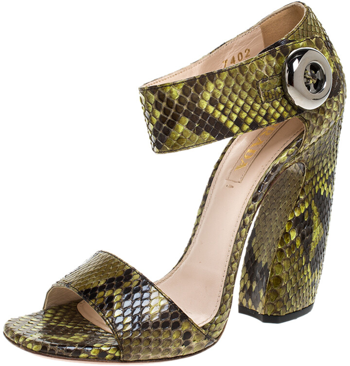 Prada Multicolor Python Leather Block Heel Ankle Strap Sandals Size 38 -  ShopStyle