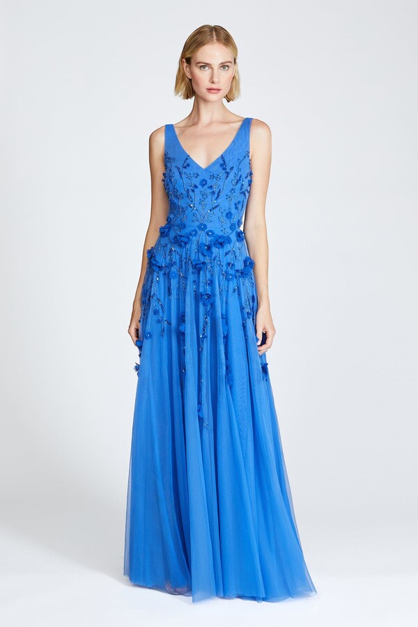 Theia Fabiana Beaded Capelet Gown