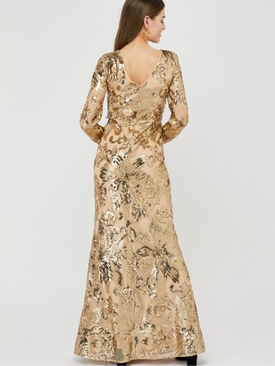 Monsoon Long Sleeve Sequin Maxi Dress - Rose Gold