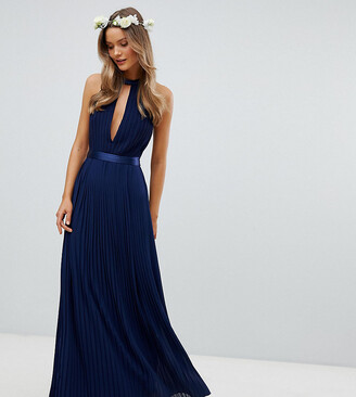TFNC Pleated Maxi Bridesmaid Dress with Cross Back and Bow Detail