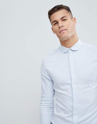 ASOS Design Wedding Skinny Twill Shirt With Cutaway Collar In Blue