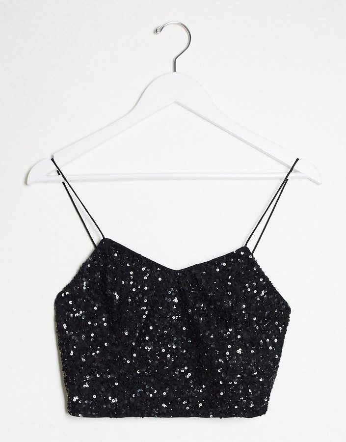 Alice + Olivia Jeans Archer cropped sequin cami top in black - ShopStyle