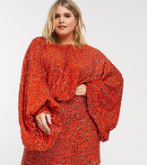Thumbnail for your product : ASOS EDITION Curve extreme sleeve sequin mini dress