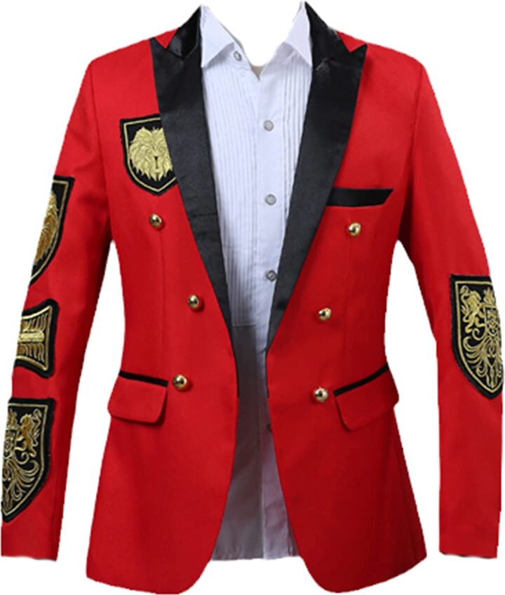 JXQXHCFS Medal Embroidery Black Suit&Blazer Men Double Breasted Mens