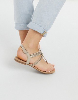 Call it SPRING treanna t-bar embellished sandals in natural