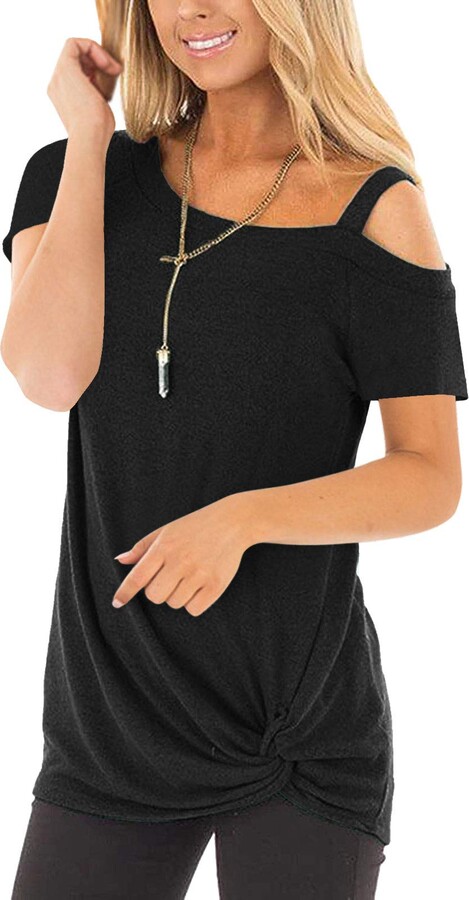 BeLuring Women's Casual Cold Shoulder Shirt V Neck Long Sleeve Blouse Tops 