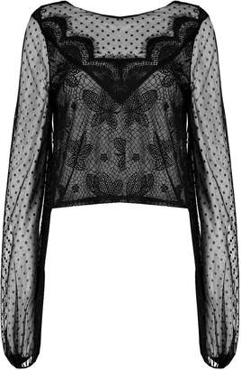 boohoo Dobby Spot Lace And Mesh Blouse
