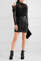 Thumbnail for your product : Self-Portrait Cutout Ruffled Organza-trimmed Guipure Lace Top - Black