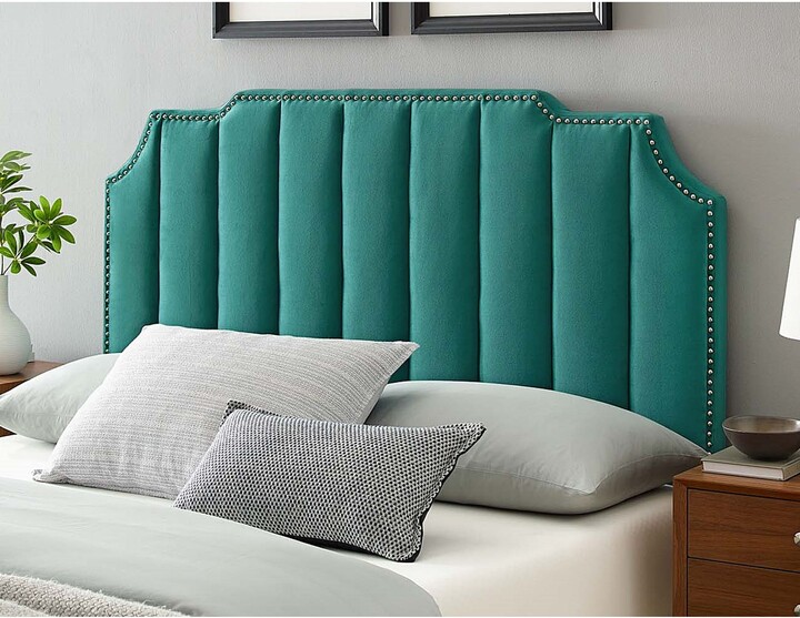 Littleton Channel Tufted Green Velvet Upholstered Twin Size Headboard