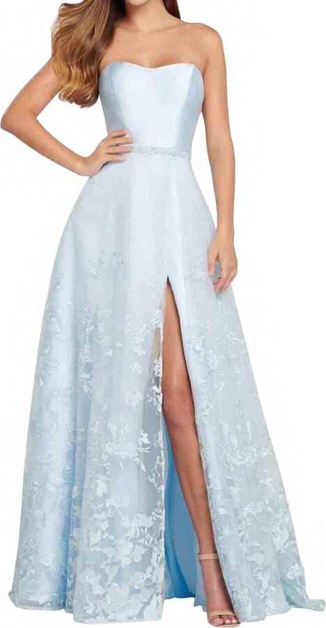 Ellie Wilde Strapless Formal Prom Dress In Pale Blue