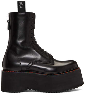 R 13 Black Three Stack Platform Lace-Up Boots