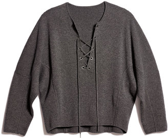 Vince Lace-Up Oversized Sweater, Heather Graphite