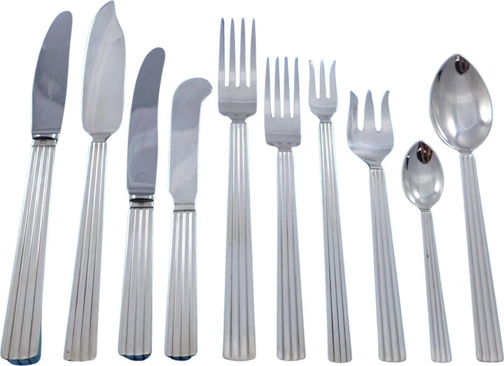 Georg Jensen Bernadotte By Sterling Silver Flatware Set Service 135 Pcs Luncheon