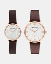 Thumbnail for your product : Emporio Armani Gianni T-Bar Dark Brown Analogue Watch