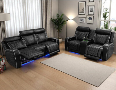 Ivy Bronx 2-Piece Breathing Leather Power Recliner Sofa Set With LED LightWireless Charger Reading Light And Storage Armrest