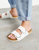 Thumbnail for your product : ASOS DESIGN Wide Fit Fewer double strap buckle sandals in white